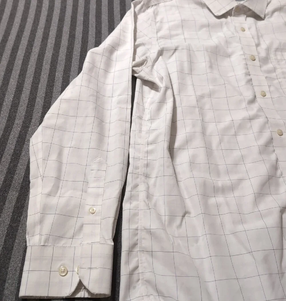 Banana Republic White Button-Up Shirt with Light Blue Windowpane L 16 16½ JAL